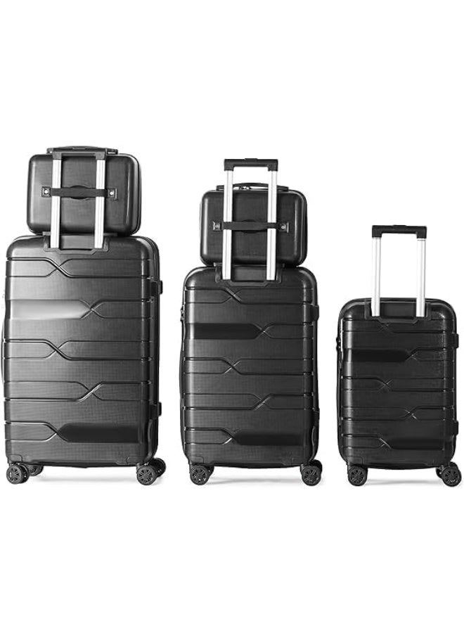 Complete 5-Piece Unbreakable PP Luggage Set - Ultra-Durable Polypropylene Trolley Bags - Sizes: 12", 14", 20", 24", 28" - High-Impact Resistant - Black - Image 2
